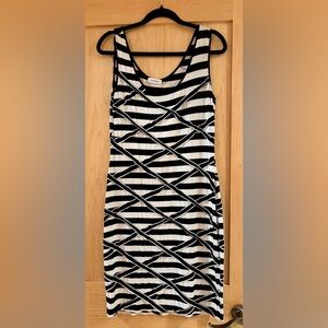 Calvin Klein Black and White Striped Midi Dress